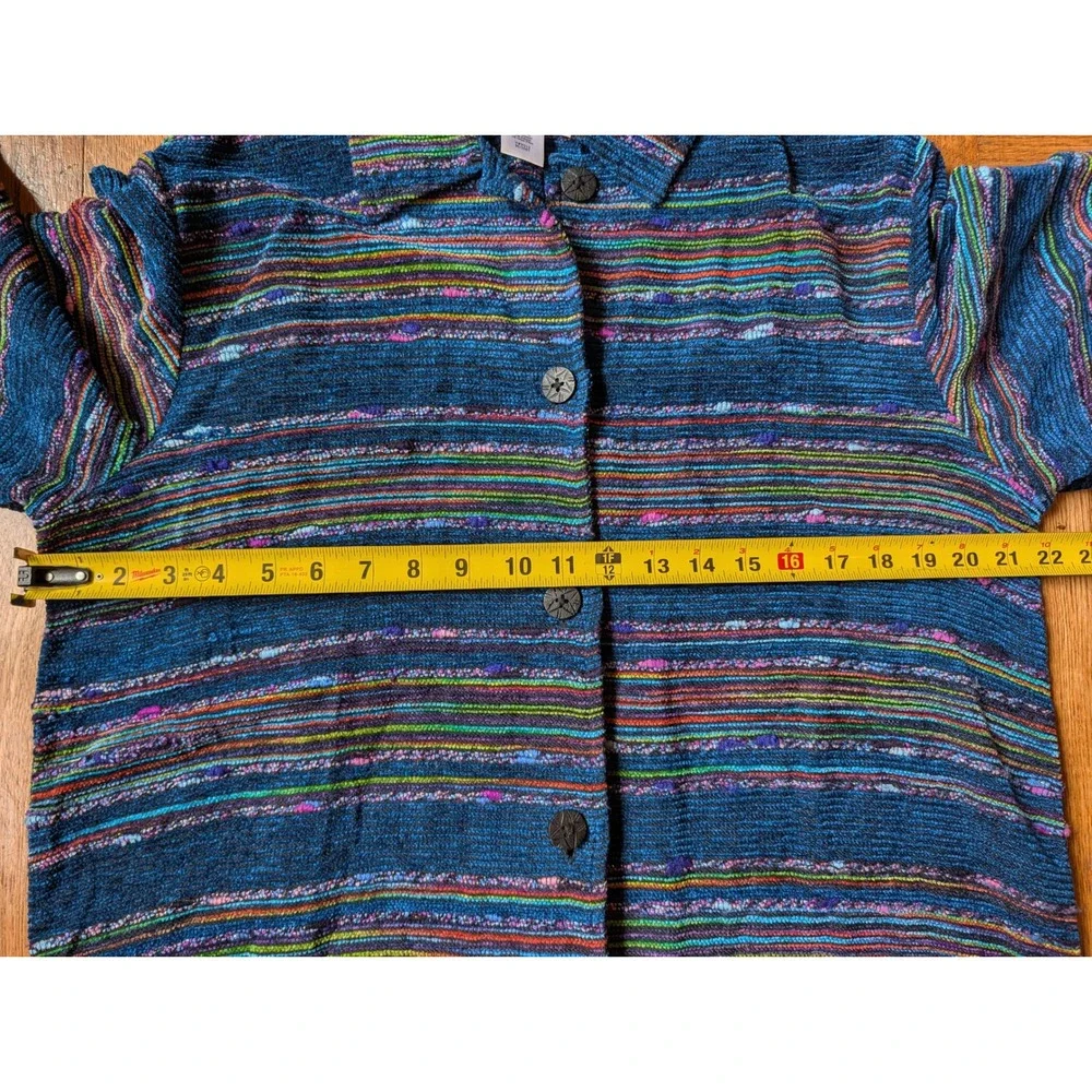 Coldwater Creek Blue Multi Stripe Textured Button Front Jacket Medium Artsy
